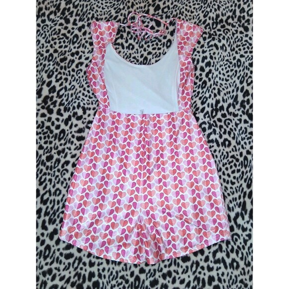 Lucy In The Sky Pink and Red Hearts Short Romper Medium Women's *sm flaw - Picture 3 of 7